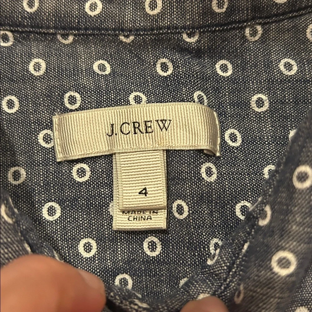 J. Crew Blue and White Patterned Long‎ Sleeve Quarter Button Down Shirt